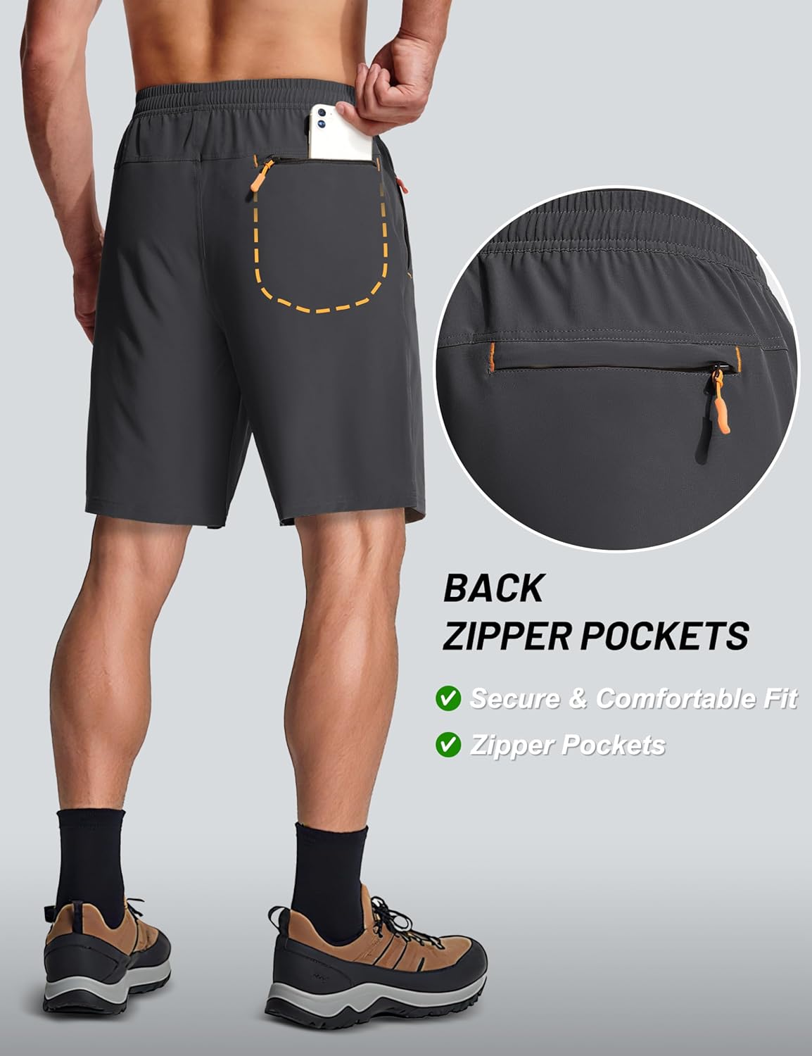 MAGCOMSEN Men's Hiking Shorts 9" Quick Dry Lightweight Running Shorts with Zipper Pockets for Workout Athletic Sport - Image 4