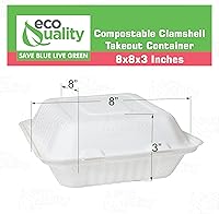 Vista 3 de Contenedor de comida cuadrado compostable con bisagras de 8 x 8 pulgadas, contenedores desechables de calidad resistente, caja de comida ecológica