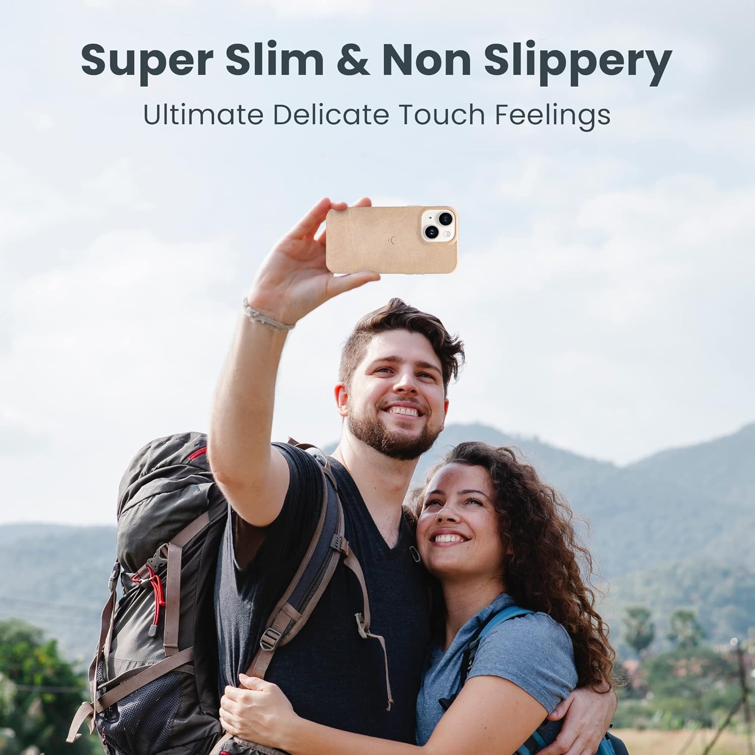 Genuine Leather Case - iPhone 14 Plus Compatible - Oil Waxed Full Grain Anti-Scratch Leather - Shockproof, Drop Proof, Slim Case (Clay)