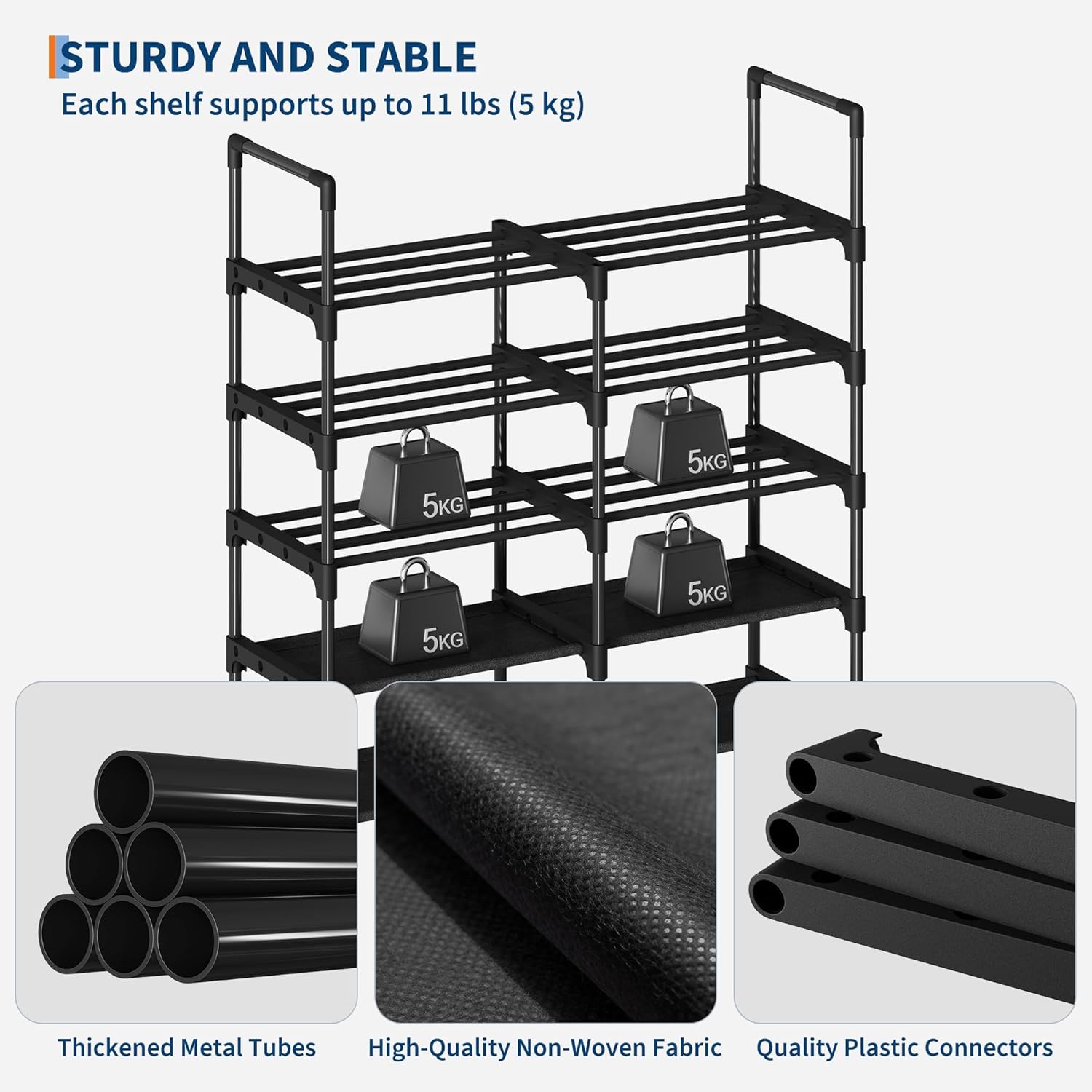 Space-Saving Vertical Metal Shoe Rack – 8-Tier Tall Shoe Organizer for Entryway & Living Room – Sturdy Closet Storage Stand – Removable Fabric Shelves, 8 Floors