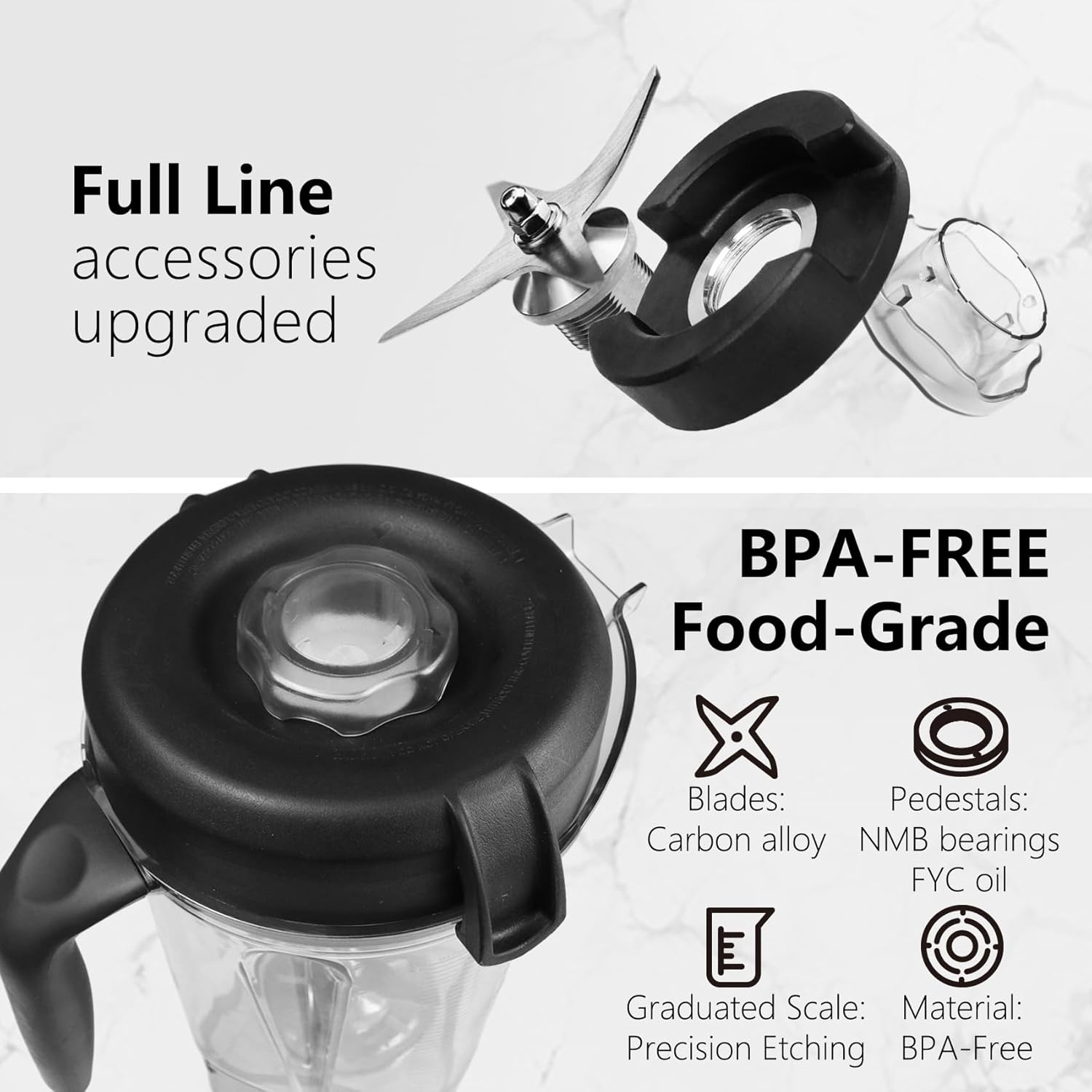 For Vitamix Blender Pitcher,64oz Low-Profile for vitamix replacement pitcher fit for 5000 5200 6300 7500 VM0158a VM0197,for vitamix container G/Classic C/Commercial/Explorian series etc.5 YR Warranty