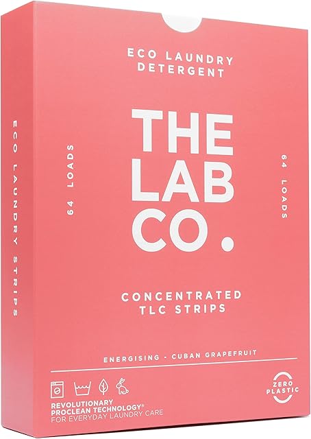 The Lab Co. Laundry Detergent Strips Sheets Eco Ultra-Concentrated Non-Bio Energising Fragrance Cuban Grapefruit for Hand and Machine Washing. For 64 Loads