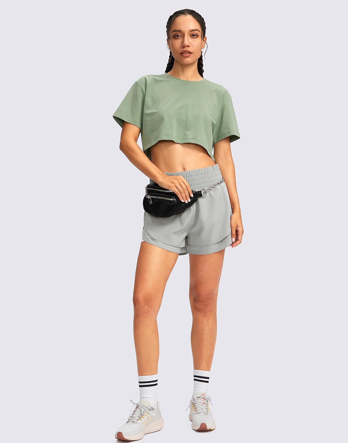 Soothfeel Women's 2 in 1 Running Shorts High Waisted Athletic Shorts Exercise Gym Workout Shorts for Women with Pockets - Image 3