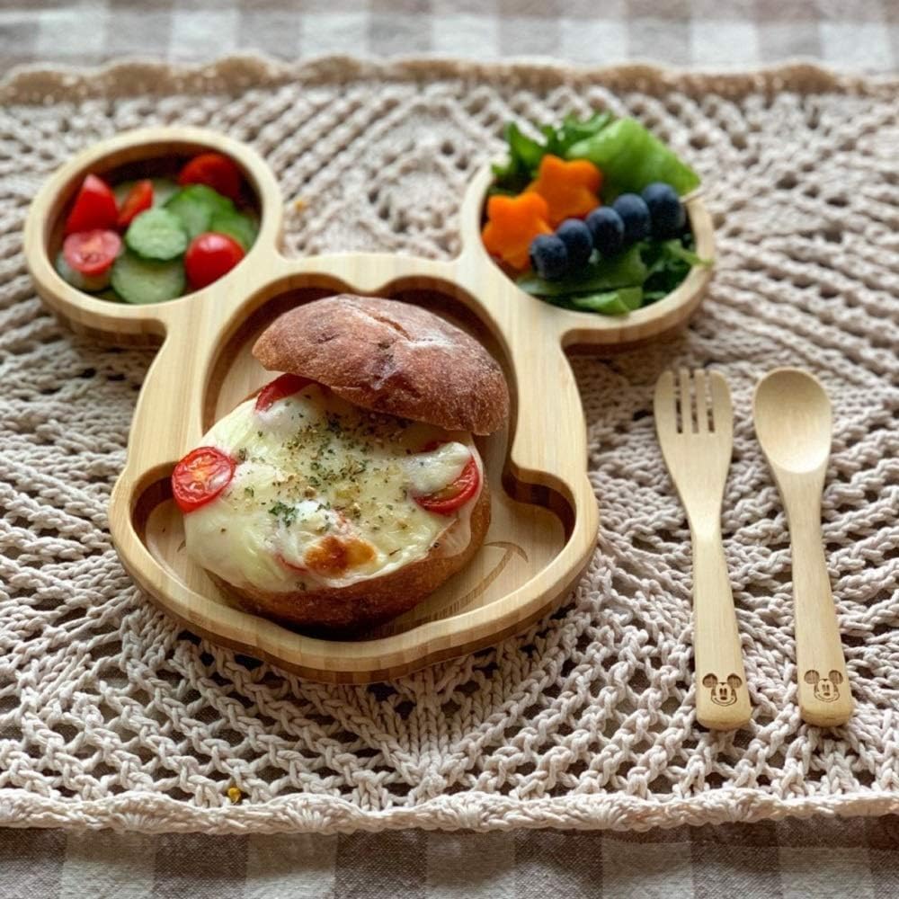 Amazon Funfam ファンファン 竹食器 ミッキー マウス フェイスプレートセット Micf 19 01 Funfam 子ども用 食器セット 通販