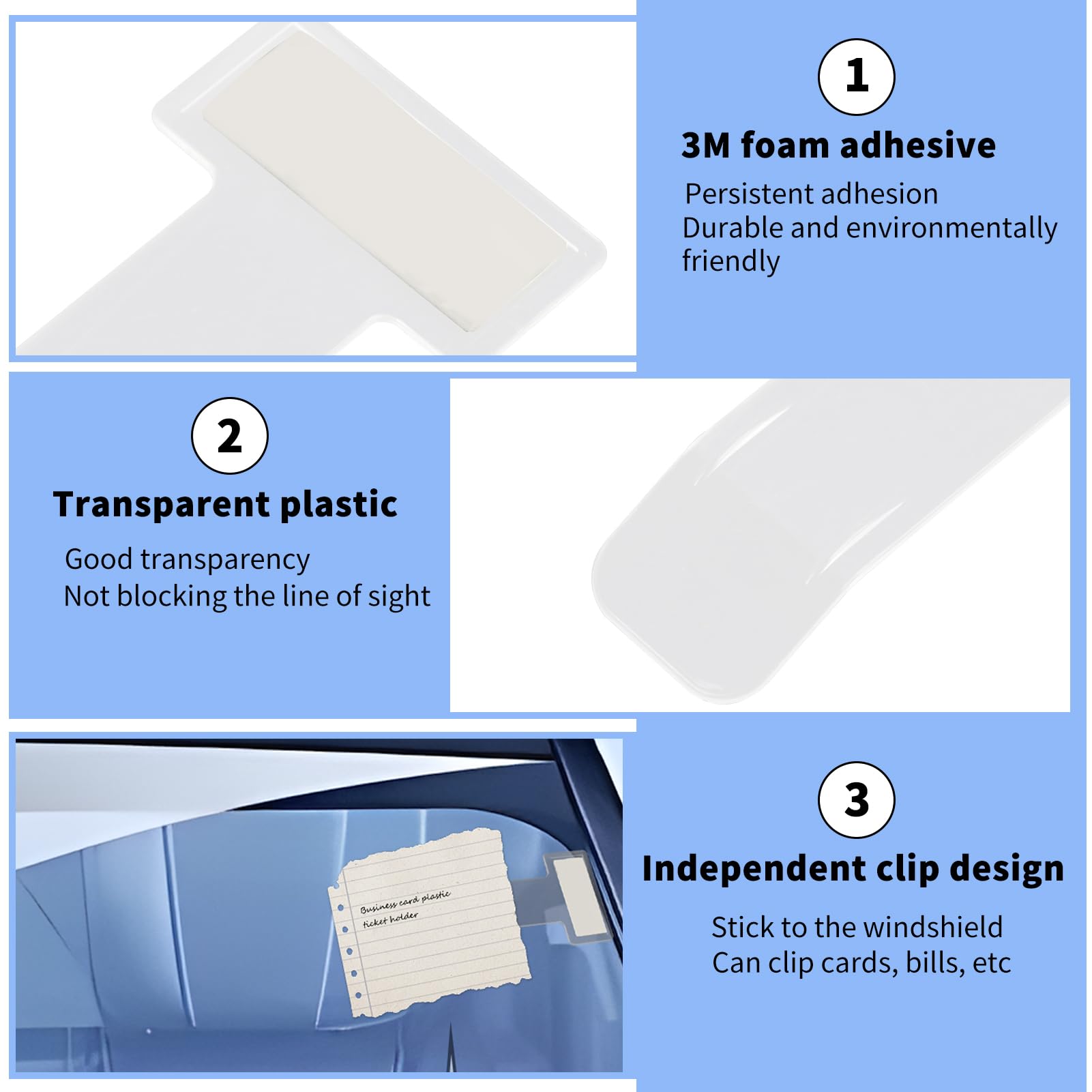 10 Unidades Porta para Auto, Clip Transparente de Parabrisas Coche, Portadocumentos para Auto, Soporte de Tickets para Coche, Pinza Adhesiva para Ticket Parking, Car Ticket Holder