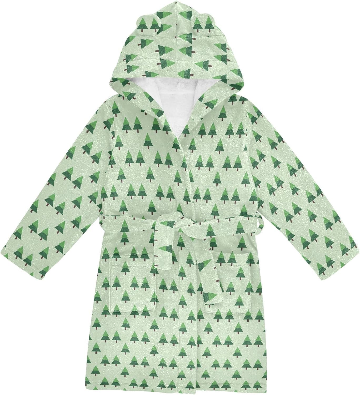 GuoChe Simple Green Pine Tree Pattern Hooded Pajama Robe For Girls