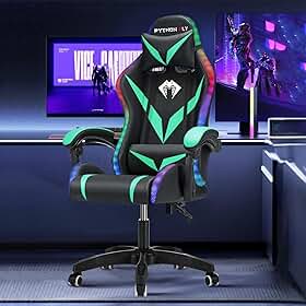 Cadeira Gamer RGB Python Fly com Iluminação Decorativa, Encosto Reclinável, Design Ergonômico para Escritório e Jogos (Verde)