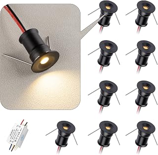 902 120°LED mini Spotlight,DC12V 1W,80Ra,75lm,Small Size,Embedded Installation,Suitable for Cabinet Lighting Such as Wine cabinets,Shoe cabinets,etc.,with Power Supply(4000K,Black,9Pack)