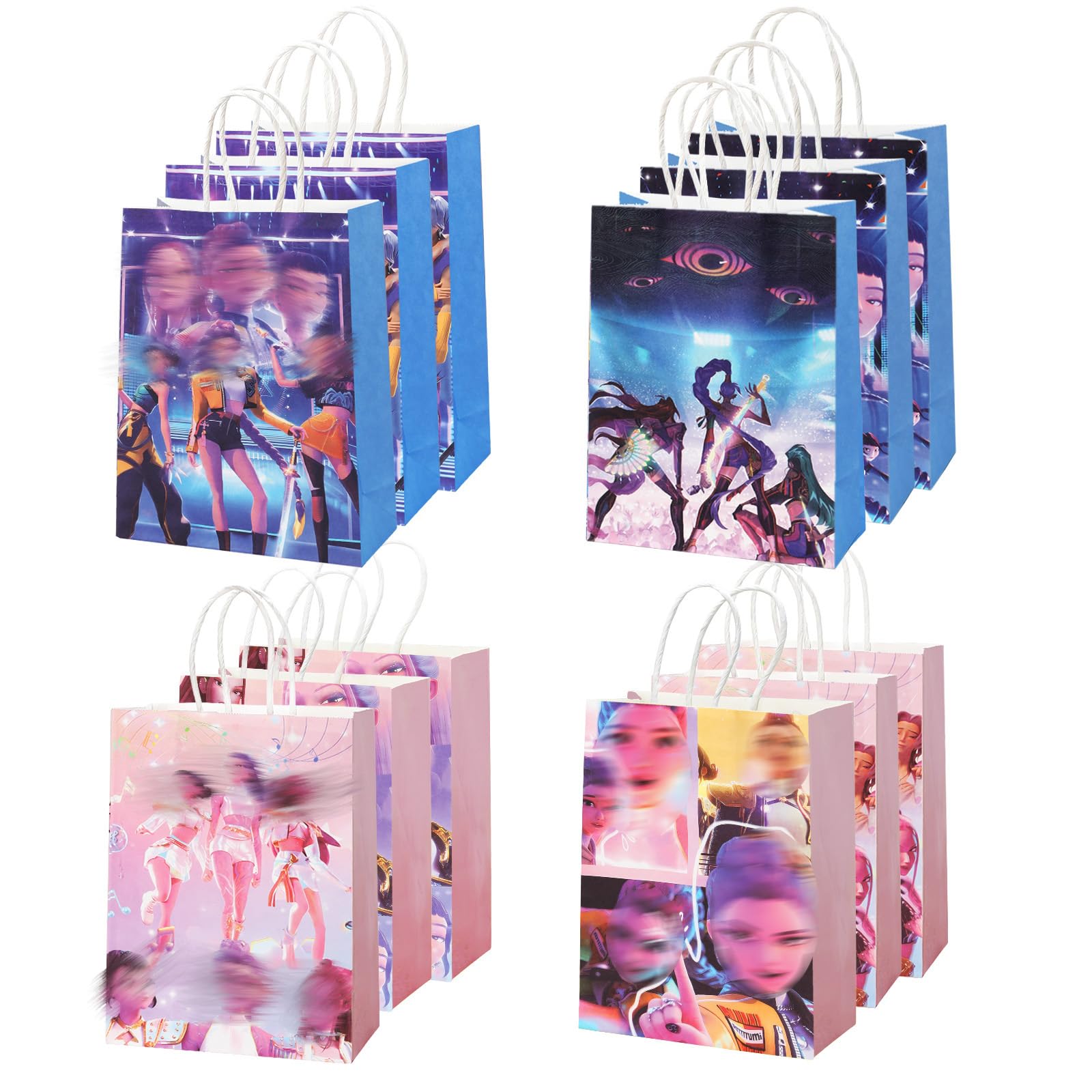 12Pcs Demon Party Bags with Handle, Cartoon Theme Paper Gift Bags, Reusable Candy Bag Perfect for Treats & Fillers, For Birthdays, Festivals, Giveaways