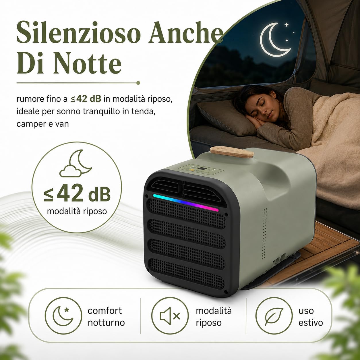 Nuovo piccolo condizionatore portatile, deumidificatore per condizionatori d'aria a raffreddamento rapido da 1500 W 5200 BTU, telecomando, silenzioso, per campeggio, camper, furgone e pesca