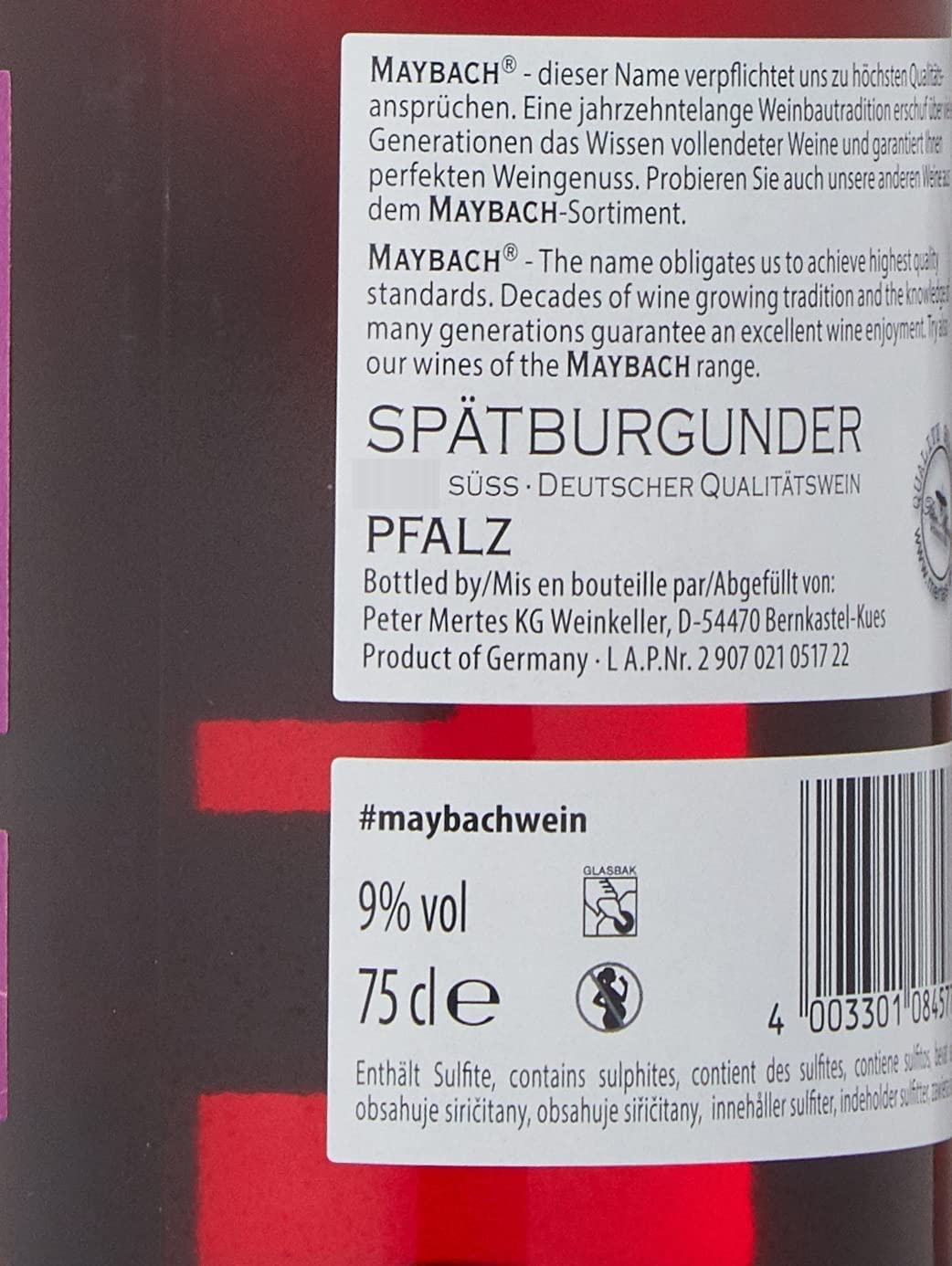 Maybach Spätburgunder Rotwein süß und fruchtig (6 x 0.75 l)