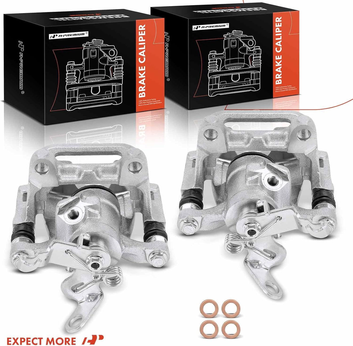 A-Premium Disc Brake Caliper Assembly with Bracket Compatible with Select Volkswagen Models - Passat 2015-2022, Golf 2015-2021,GTI, Golf SportWagen - Rear Driver and Passenger Side, 2-PC Set