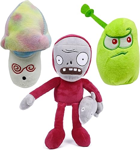 JHESAO Juego de 3 piezas de peluche de plantas y zombis, juguete de zombis, Hypno Shroom, 1 2 muñeca zombi de delfín suave, muñeco de peluche de PVZ