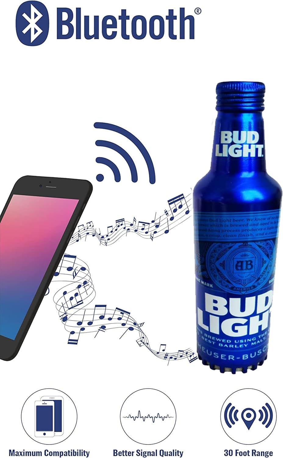 Bud Light Aluminum Bottle Designed Bluetooth Speaker with a Rechargeable Battery and up to 6 Hours of Playtime Bud Light Aluminum Bottle Designed Bluetooth Speaker with a Rechargeable Battery and up to 6 Hours of Playtime