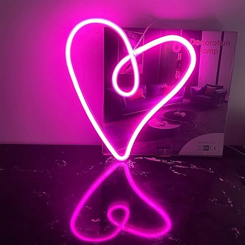 Miniatura 9 de ENUOLI Letreros de neón de corazón de amor, luz de pared para dormitorio, luces de neón rosas que funcionan con bateríasUSB, lámpara retro para San