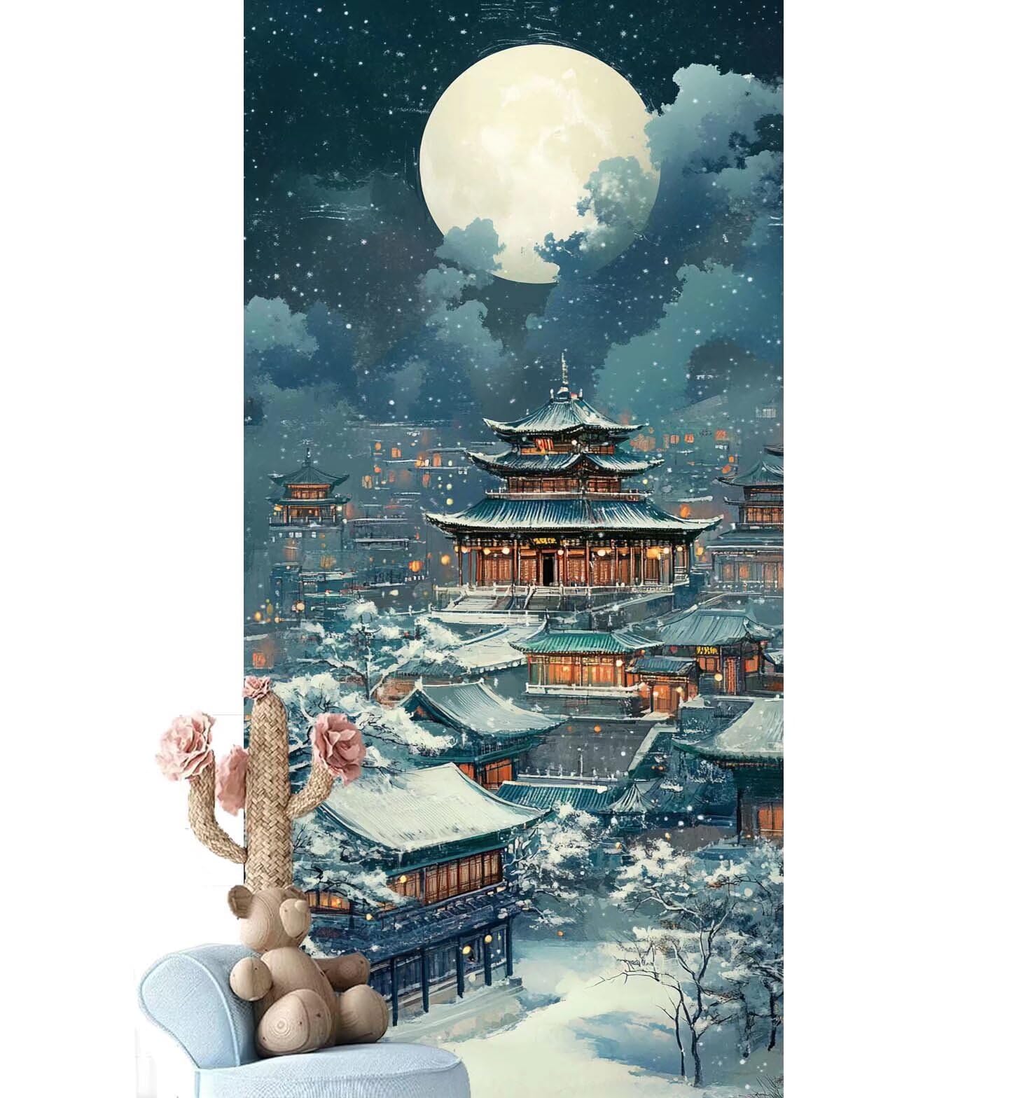 Dipingere con i Numeri per Adulti Bambini, Paint by Numbers con Pennelli Pittura a Pigmento Acrilico, Fai Da Te pittura di Numeri Kit Decora la casa Regalo (Senza Cornice)- Luna,Capanna 90x260cm V-928
