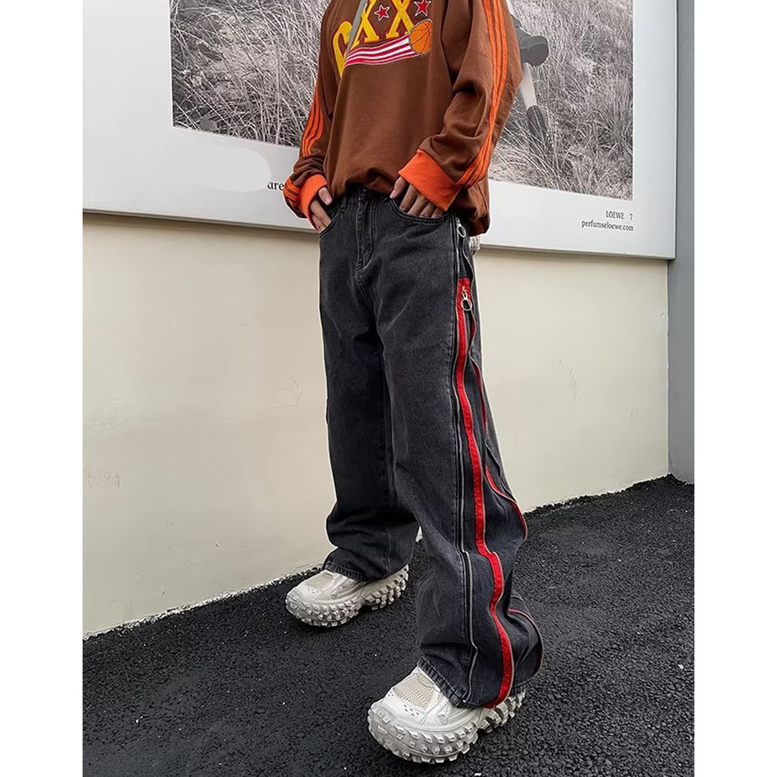 Cool Design Side Zipper Oversize Hip Hop Men Wide Jeans