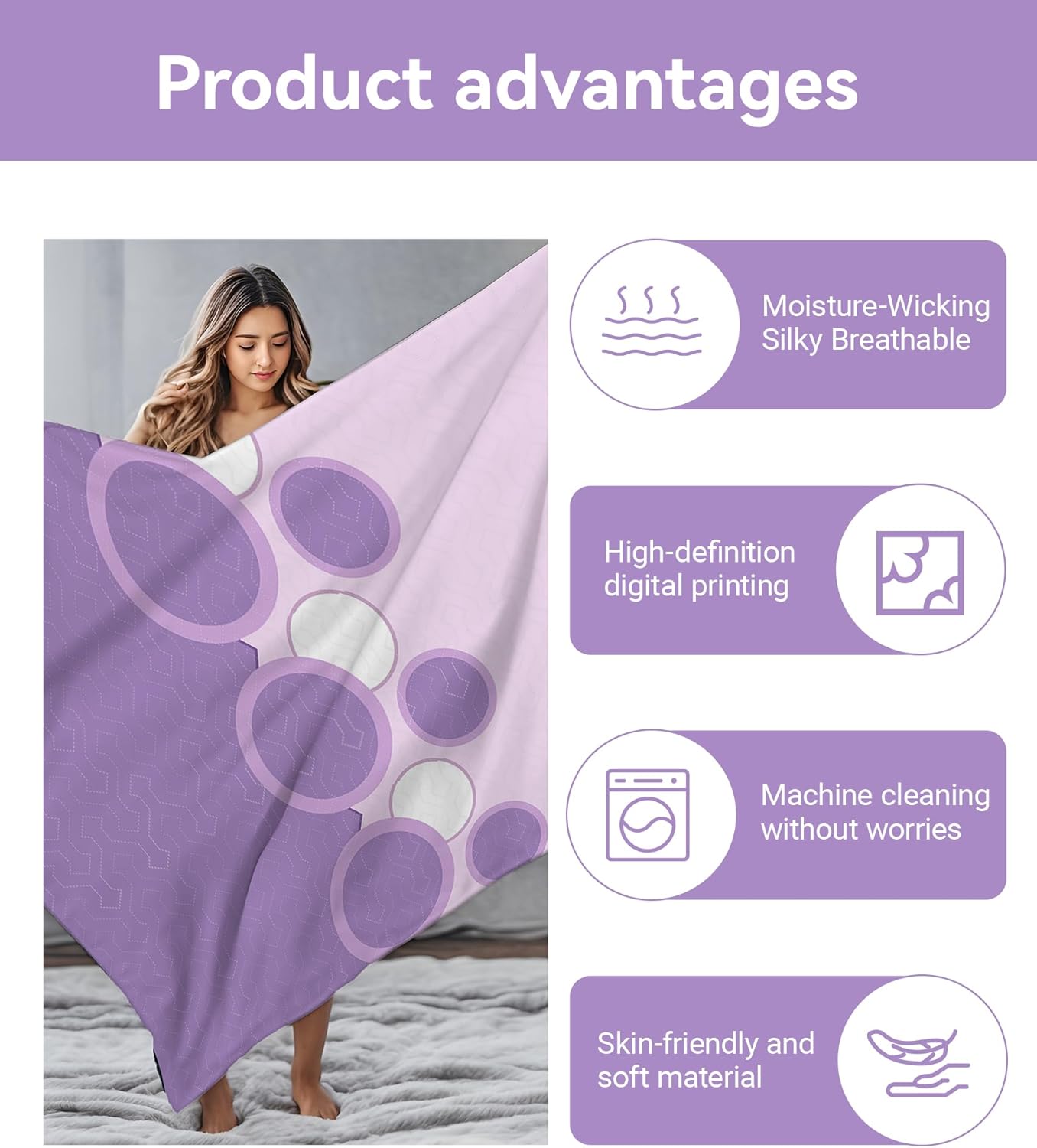 Matching Curtains and Bedding Sets, 1 Bedspread (91"x100") 2 Pillowcases 2 Print 4 Solid Curtains, Purple Dot Microfiber King Bed Cover Set, Wrinkle-Resistant & Easy Care