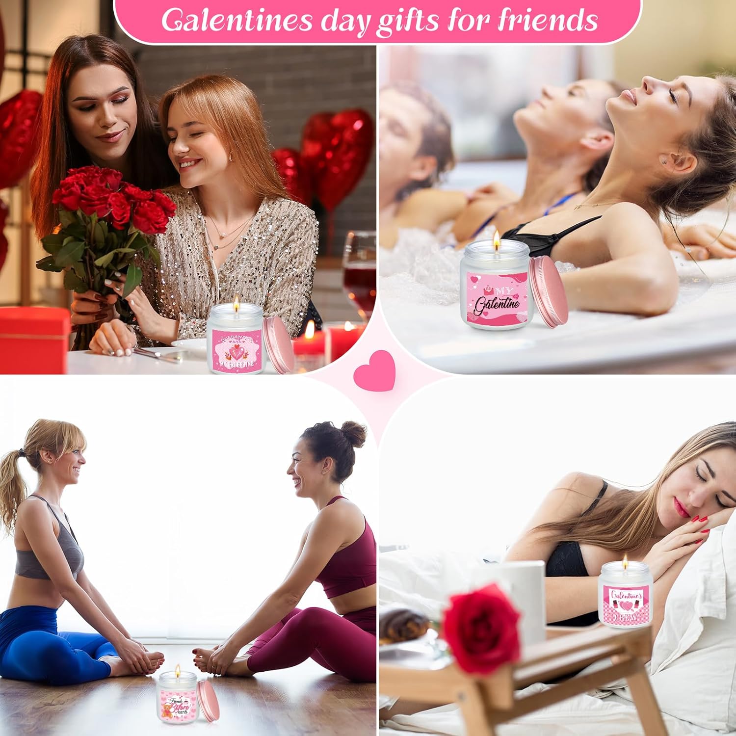 Lounsweer 12 Pack Galentine's Day Scented Candles Gifts for Her Pink Valentines Day 3.5oz Soy Wax Candles Gifts with Heart Ribbon and Bags for Women Friends Sisters BFF Birthday Presents Ideas