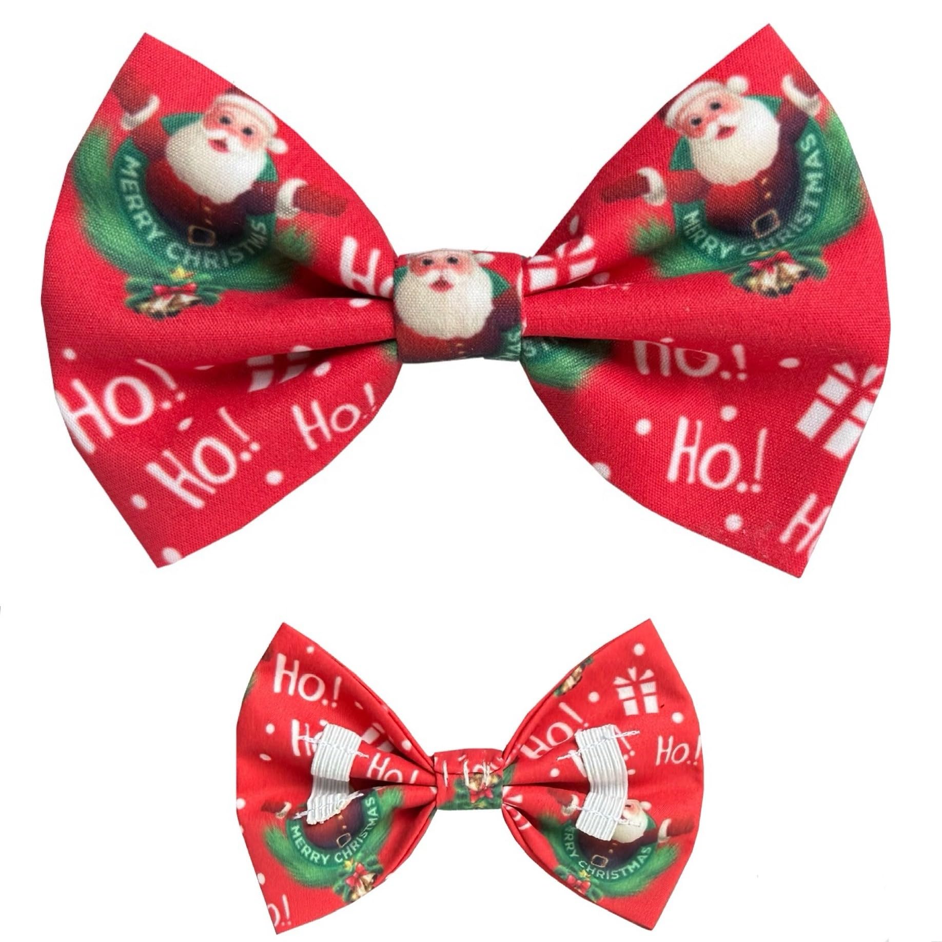 dod.i_boutique New Dogs Bow Tie Bowtie Merry Christmas SANTA RED Elastic Band attach COLLAR ACCESSORY Handmade UK (Merry Christmas Medium)