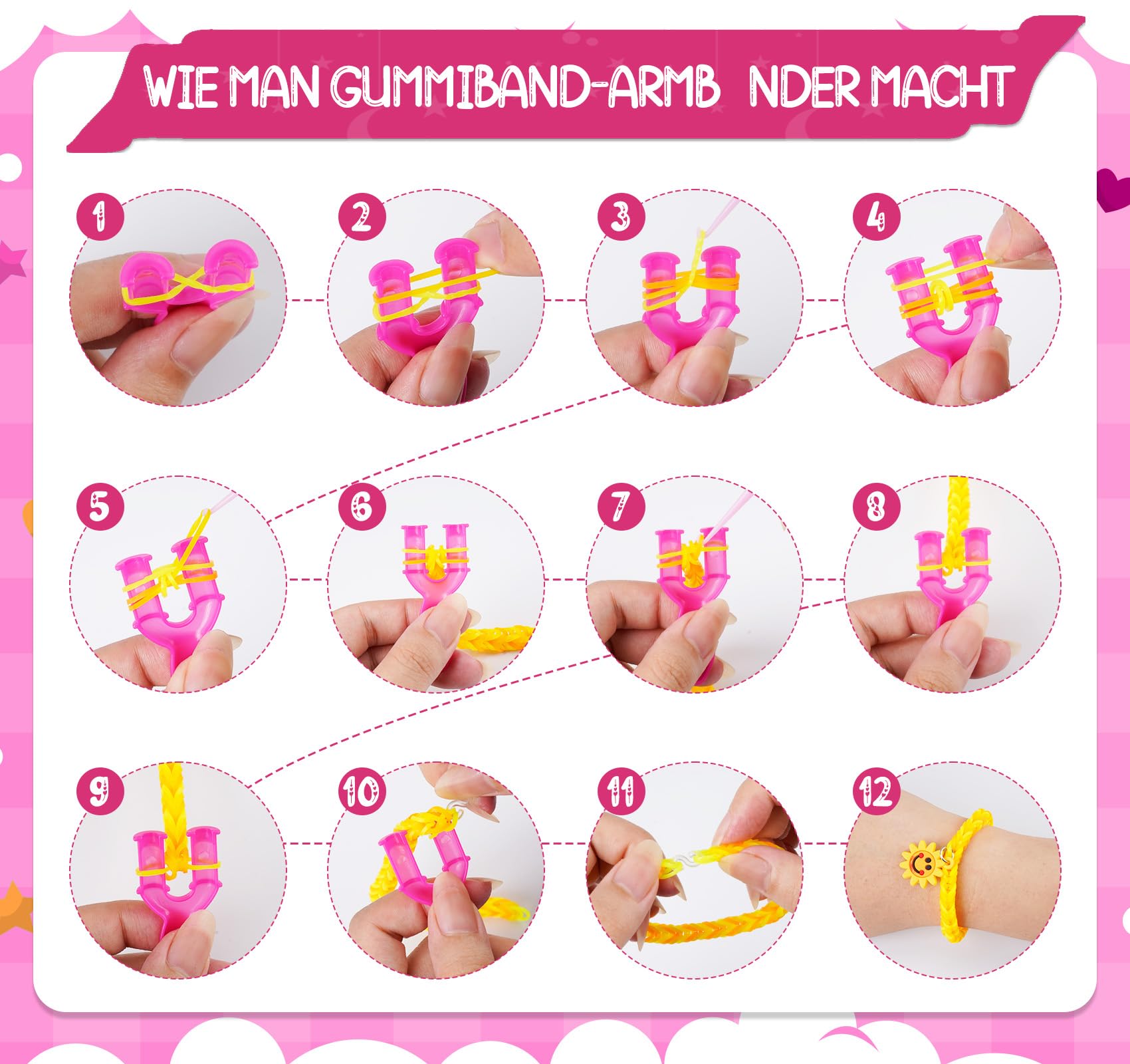 CHTK4 Crazloom Gummiband-Set – 600 Teile, Mit Webstuhl, Für Freundschaftsarmbänder (latexfrei)