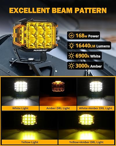 Miniatura 2 de Auxbeam Luces LED redondas+cuadradas de 5 pulgadas para todo terreno
