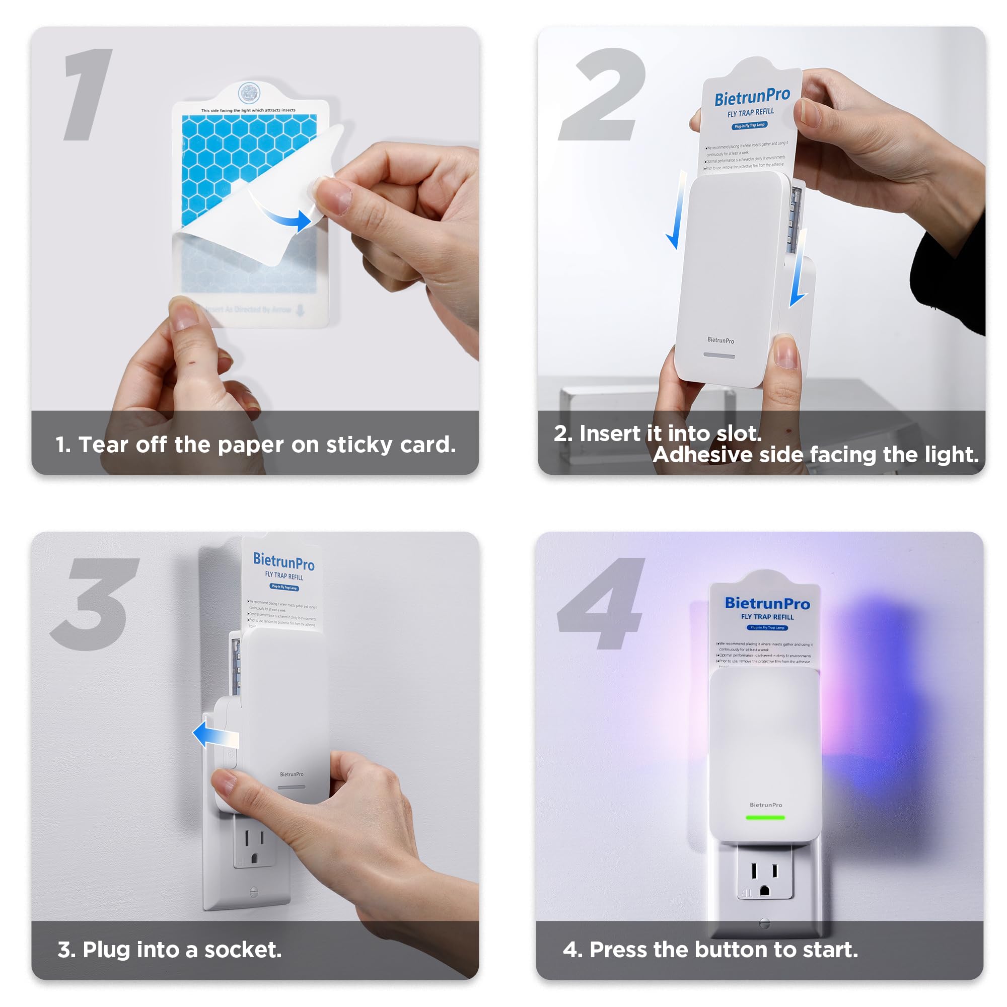 Fruchtfliegenfallen Mückenfallen für Haus drinnen (2 Geräte + 10 Nachfüllungen), 3-in-1 UV + Blau+Gelblicht-Plug-In Insektenfalle, NAT-Killer, fliegende Insektenfalle für Fruchtfliegen, Motten,