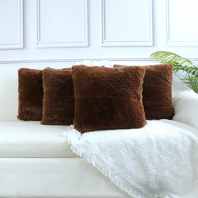 Sea Soft Lion Velvet Throw Pillow Case Cushion Cover Fashion Home Decorative Pillowcase 4-pack (Brown)