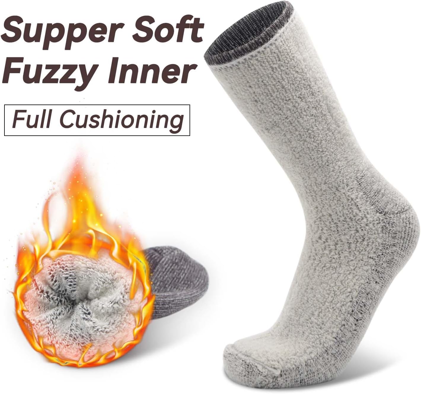 Socks Daze Men's Warm Thick Thermal Merino Wool Hiking Socks Women's Thick Cushioned Crew Boot Socks for Winter Cold 3 Pack - Image 4