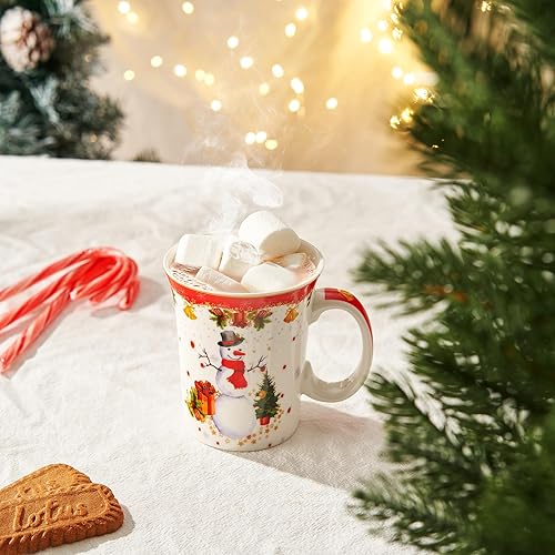 Miniatura 4 de Taza festiva de muñeco de nieve de Navidad, apta para microondas y lavavajillas, tazas navideñas de 10.5 onzas para café, chocolate caliente, ponche