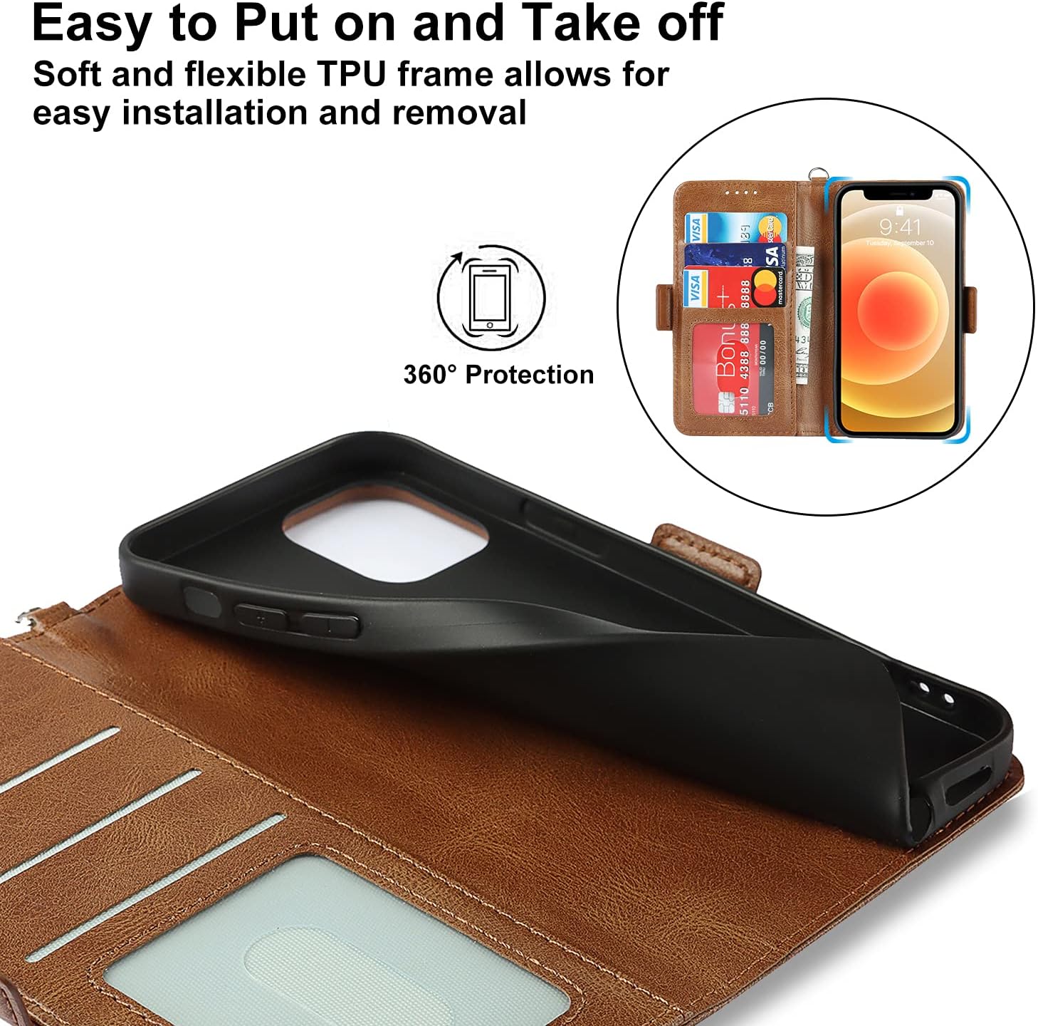 اي كفر كيس حافظة لهاتف ايفون 12 ميني، حافظة بتصميم محفظة من جل... - view 3