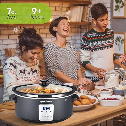 Miniatura 3 de 7QT - Olla eléctrica lenta de 280 W, temporizador digital de 20 horas y ajustes de calor de 3 niveles, olla interior ovalada de cerámica, negro,