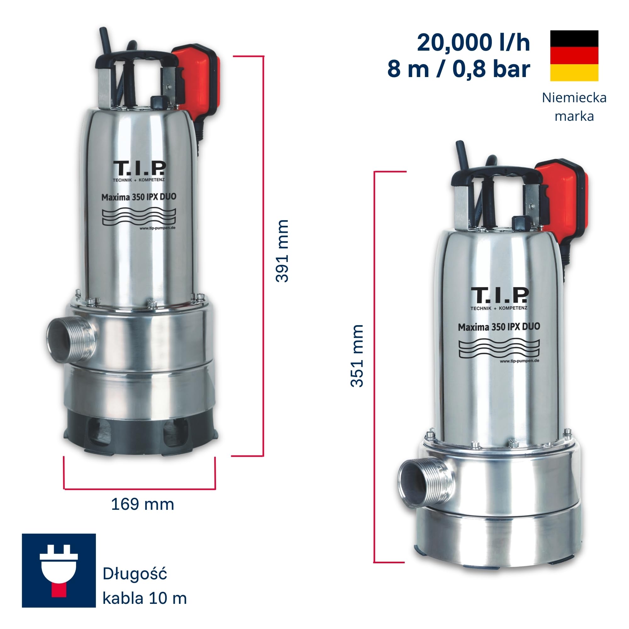 T.I.P. TVX 12000 Pompa Zanurzeniowa do Wody Brudnej + T.I.P. 31008 Wąż Odwadniający do Pomp Zanurzeniowych 10 m