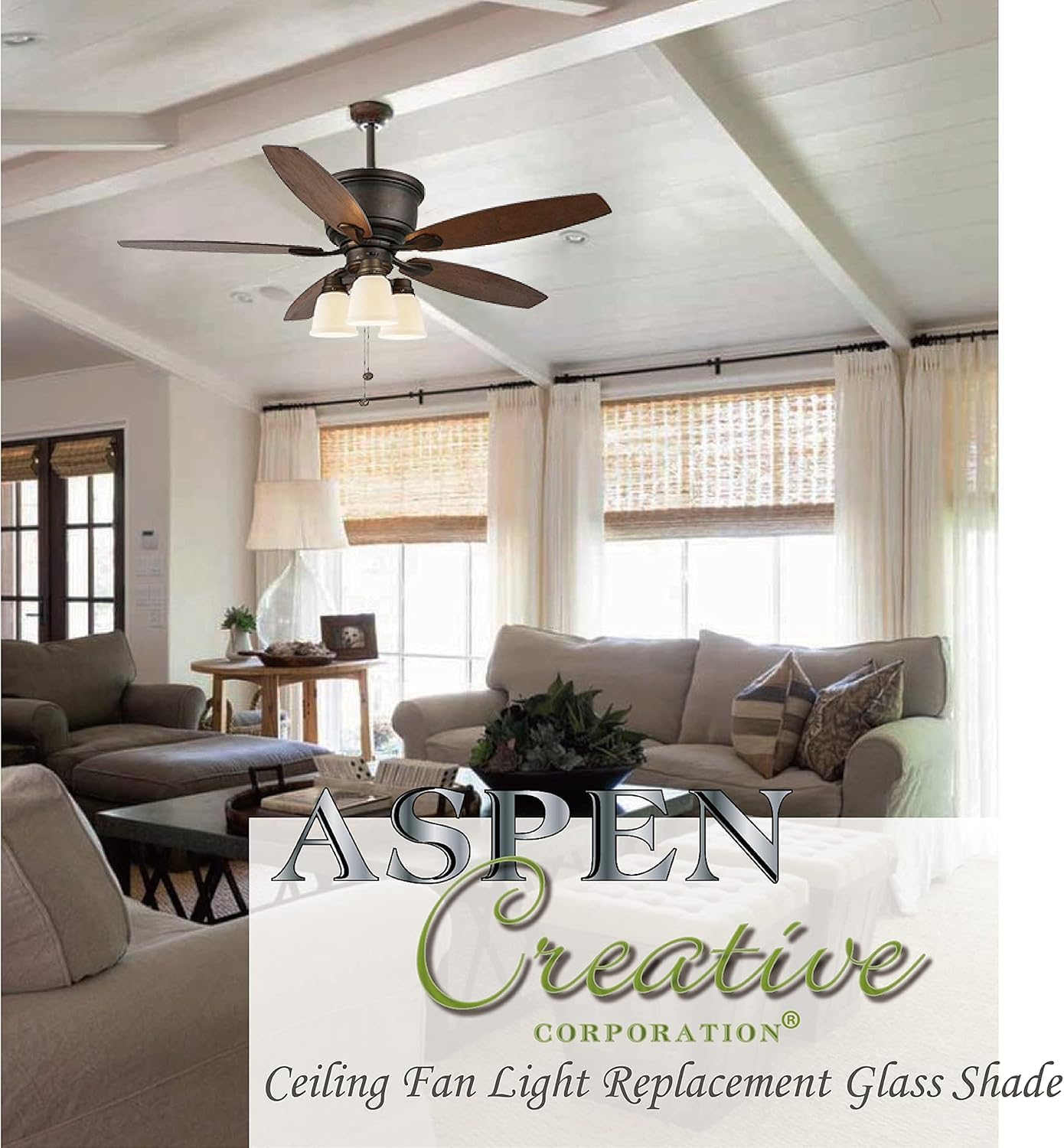 Aspen Creative 23178-65-4 Transitional Alabaster Bell Shaped Ceiling Fan Replacement Glass Shade,2-1/8" Fitter,5-3/8" Diameter x 4-5/8" Height,4 Pack