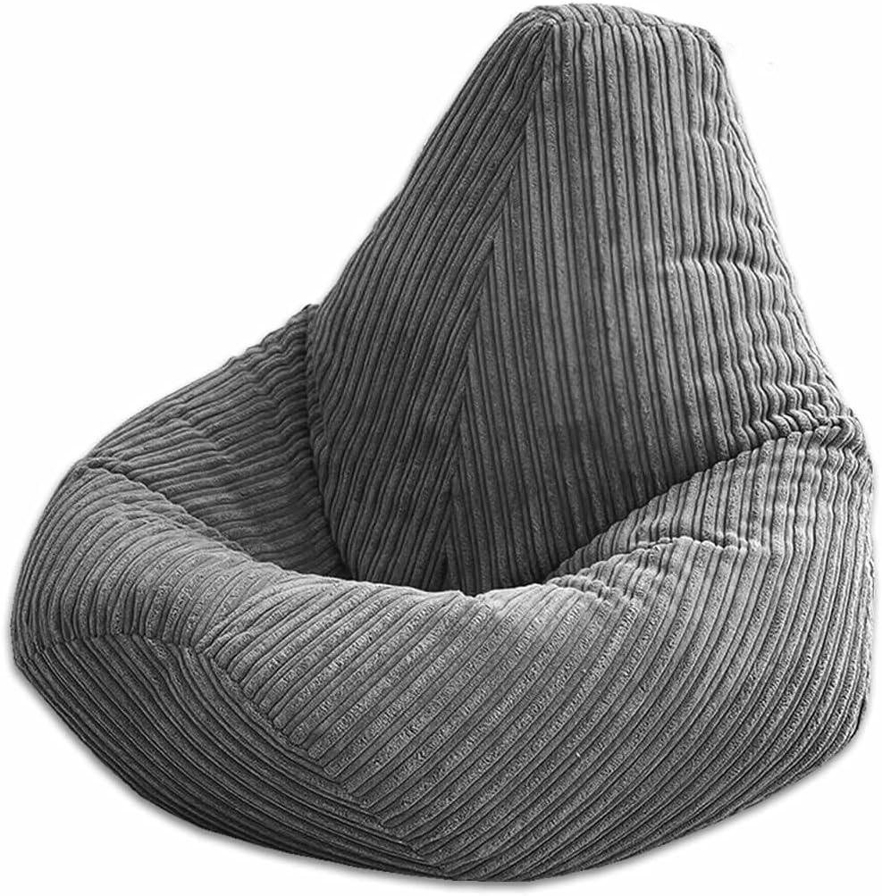 Beautiful Beanbags – Jumbo Cord Beanbag Chair, Large Plush Jumbo Cord High Back Lounger, Recliner (Grey)