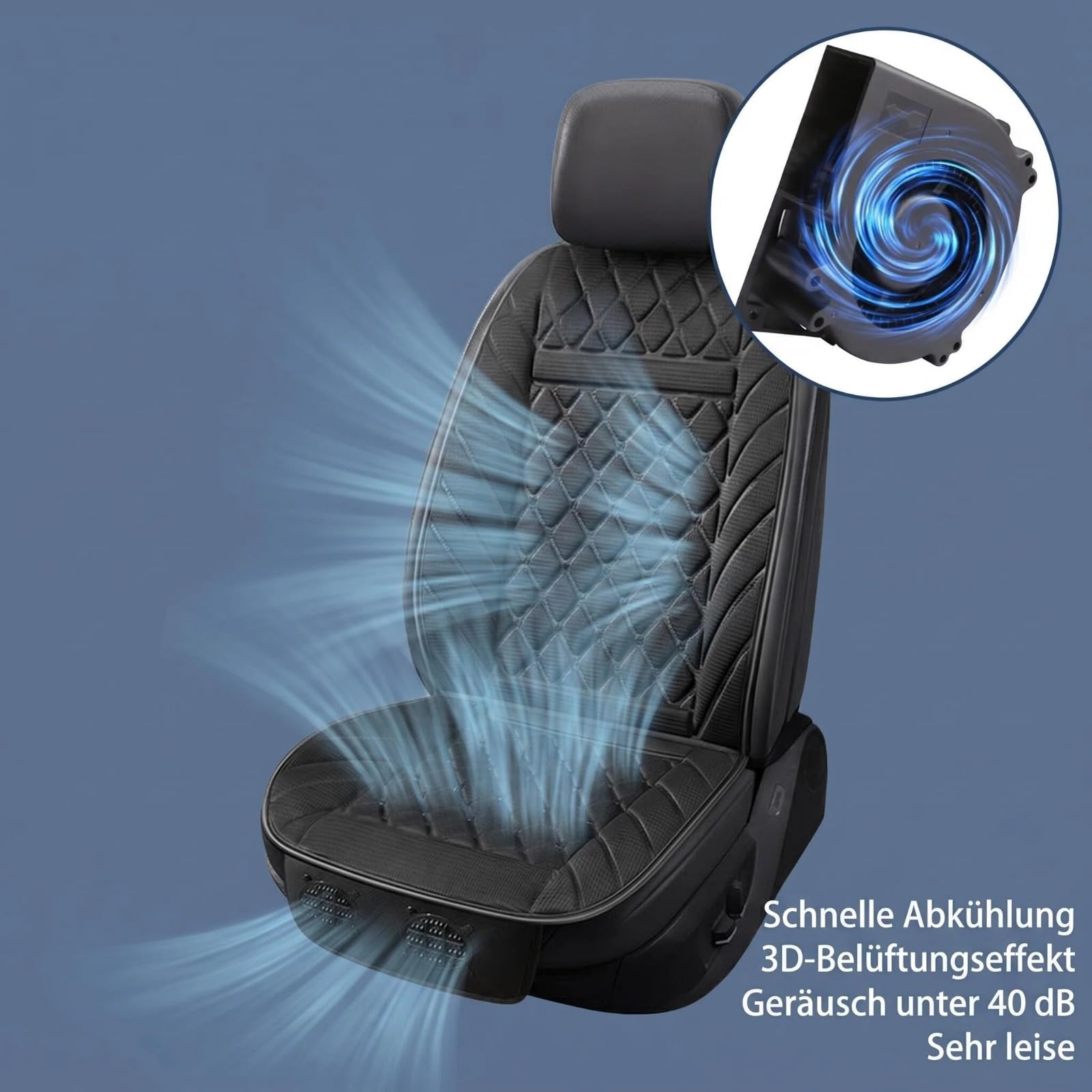 2 Stück 12V Autositzbezüge Sommer mit Turboventilator, Auto Sitzauflage Kühlend/Beheizbares， Universell passend für PKW, SUV, LKW ， 3D Mesh Gewebe-Atmungskomfort （schwarz）