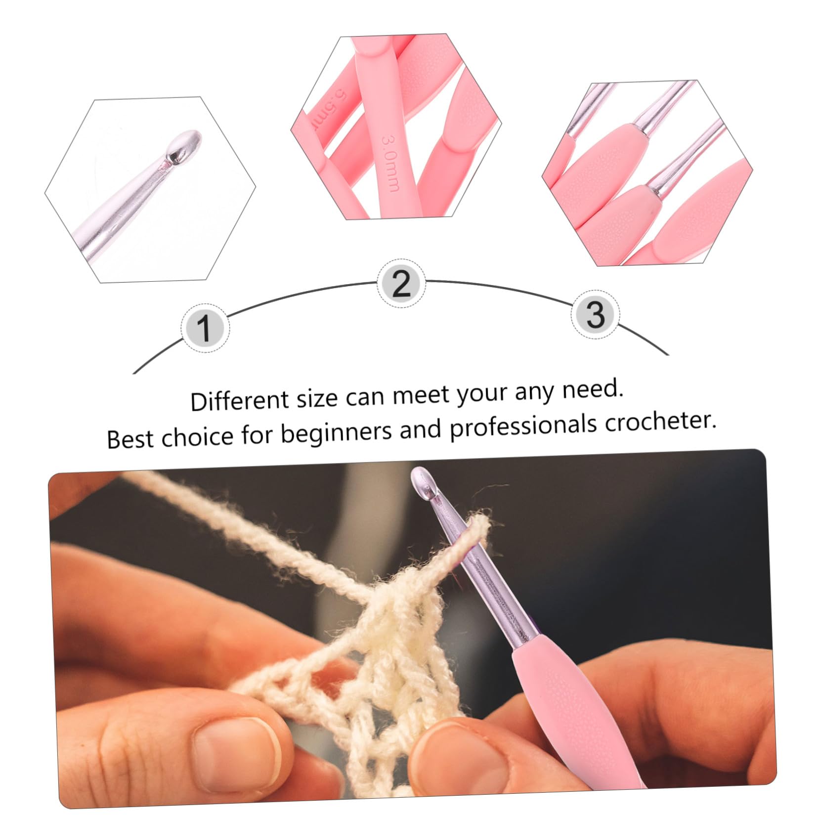 SHINEOFI 24 Piezas Ganchillo de aluminio con mango suave rugerizado agujas crochet ergonómicas crochet set suéter artesanía aguja de tejer Accesorios gancho de tejer rosa