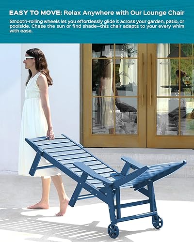 Miniatura 19 de Silla de Descanso para Exteriores, Silla de Descanso Chaise Lounge de Gran Tamaño con 5 Posiciones, HDPE, Silla de Descanso para Patio con Ruedas