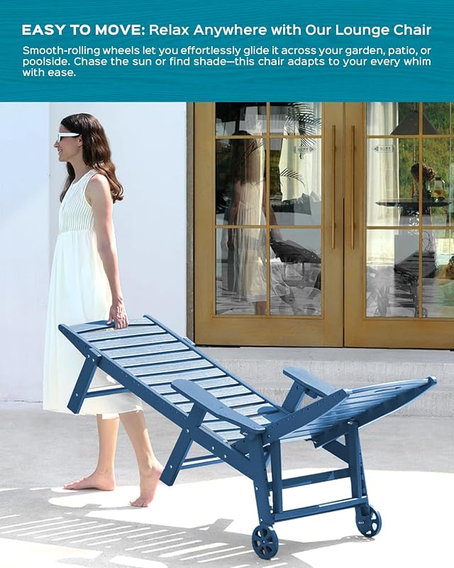 Ciokea Outdoor Chaise Lounge Chair, HDPE Patio Lounge Chair with Wheels image 6