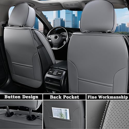 Miniatura 3 de Coverado Fundas de asiento de automóvil, de piel de napa de alta calidad, sin costados, juego completo con patrón en relieve, accesorios interiores