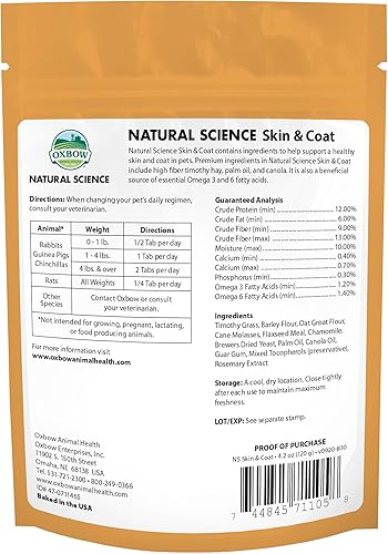 Miniatura 2 de Oxbow Suplemento de ciencia natural para piel y pelaje, alto en fibra, aceite de palma, ácidos grasos Omega 3 y 6 para animales pequeños, 4.2 onzas