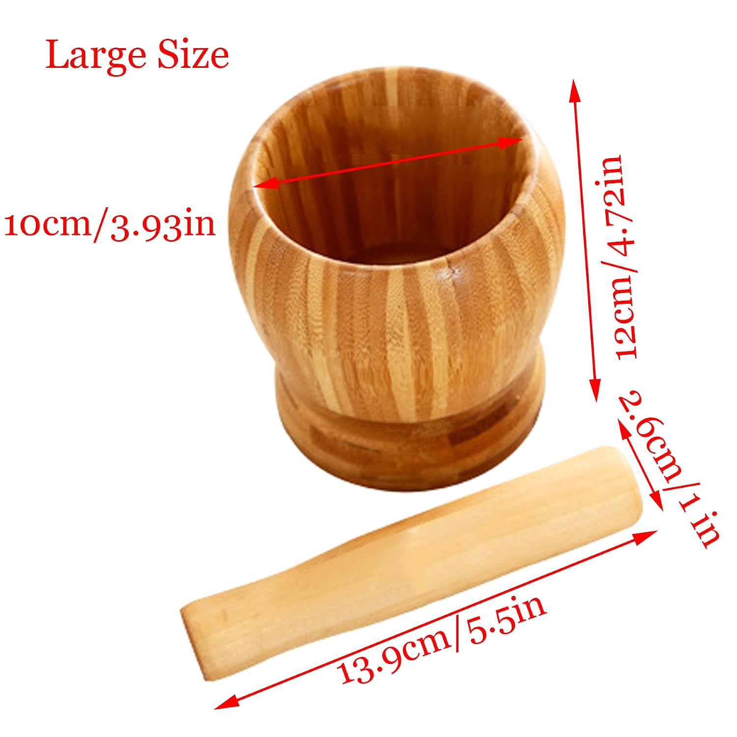 Wooden Pestle and Mortero de Bambú Bowl Set Guacamole Bowl Shell - Molienda Tradicional de Salsas y Guacamole