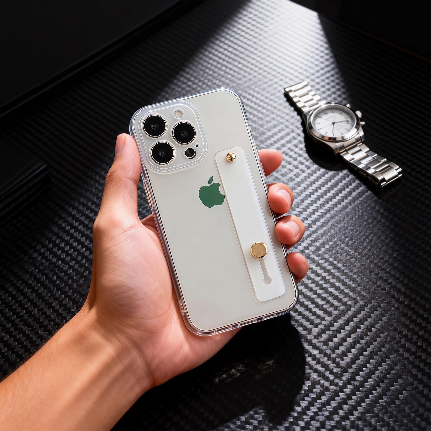 siduater Case for 6.7" iPhone 15 Pro Max with Wrist Strap Kickstand, Shockproof Translucent PC Back Cover + Soft TPU Bumper with Adjustable Hand Grip Loop for iPhone 15 Pro Max 6.7 Inch, HD Clear - Image 9