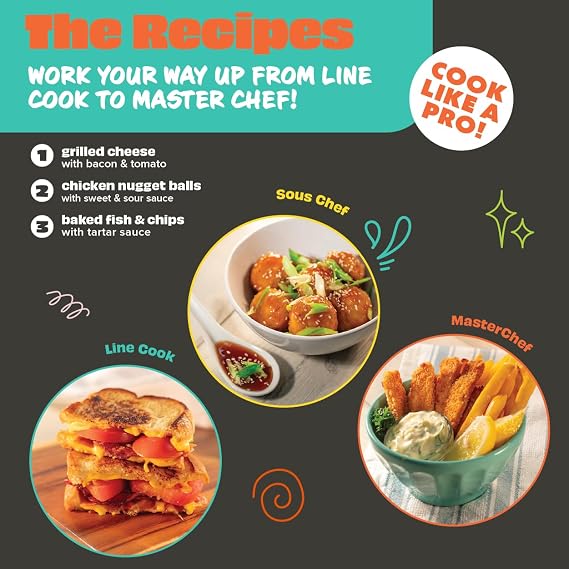 MasterChef Junior Cooking Essentials Set - 9 Pc. Kit Includes Recipes, Apron, Cutting Board, Mixing Bowl, Measure Cups, Spoons, Homemade Holiday Gifts
