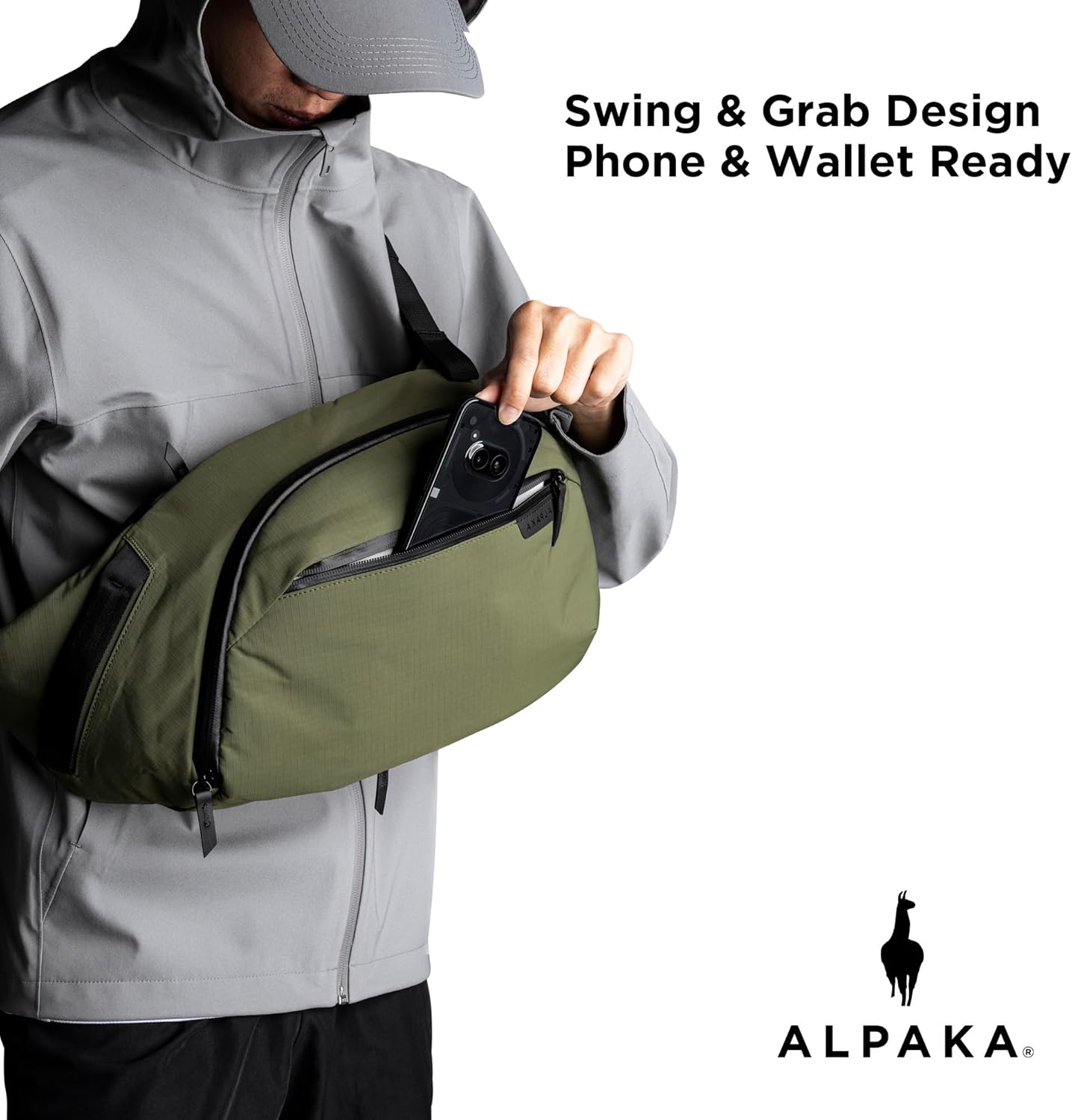 ALPAKA Metro Crossbody Left Shoulder 7.5L - Crossbody Bag Men,Sling Backpack - Fits 11" Tablet - Single Shoulder with YKK Zipper - Expandable Water Bottle Pocket - Phone Sleeve- Green Axoflux 210D - Image 5