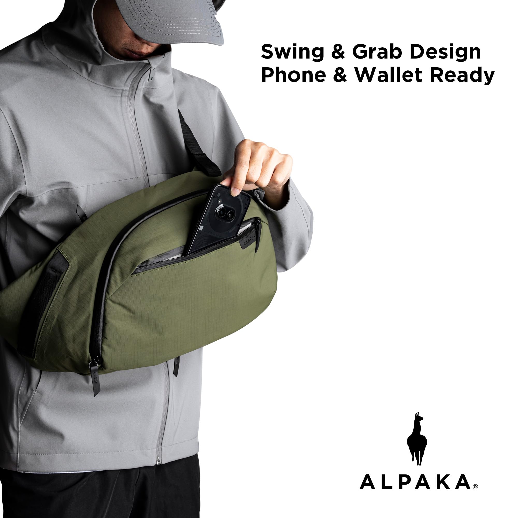 ALPAKA Metro Crossbody Sling Bag 7,5 l, torba crossbody, plecak Sling Backpack, pasuje do tabletu 11", pojedyncze ramię z zamkiem błyskawicznym YKK, rozszerzalna kieszeń na butelkę wody, rękaw na