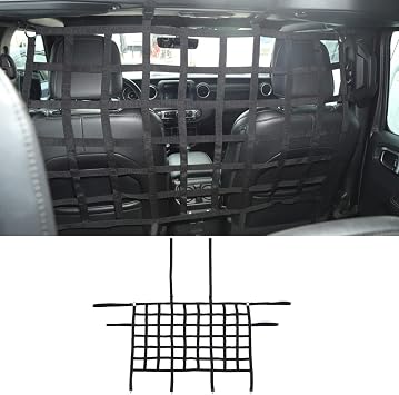 Rear Seat Dog Barrier Net Divider for Jeep Wrangler JK JL JT 2007-2025 | Fits Jeep Wrangler JK JL & Gladiator JT 2/4 Door, Black, Thickened Polyester Pet & Child Safety Barrier, No-Tool Install