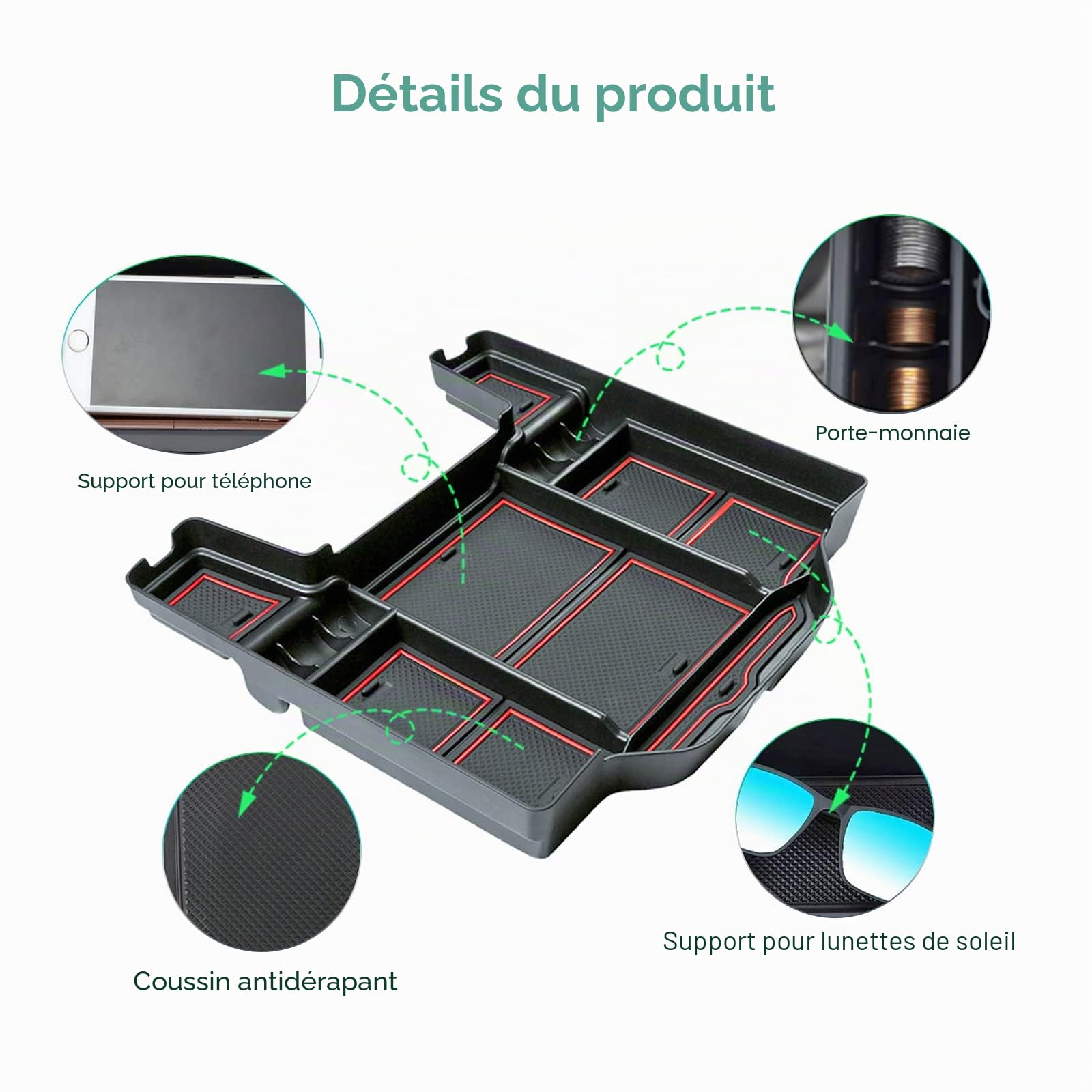 GAFAT Compatible avec Nouveau Dodge RAM 1500 2019-2024 2025 Console Centrale Boîte de Rangement, RAM 1500 2023 Accoudoir Organiseur, Boîte à Gants, RAM 1500 Accessoires (Rouge)