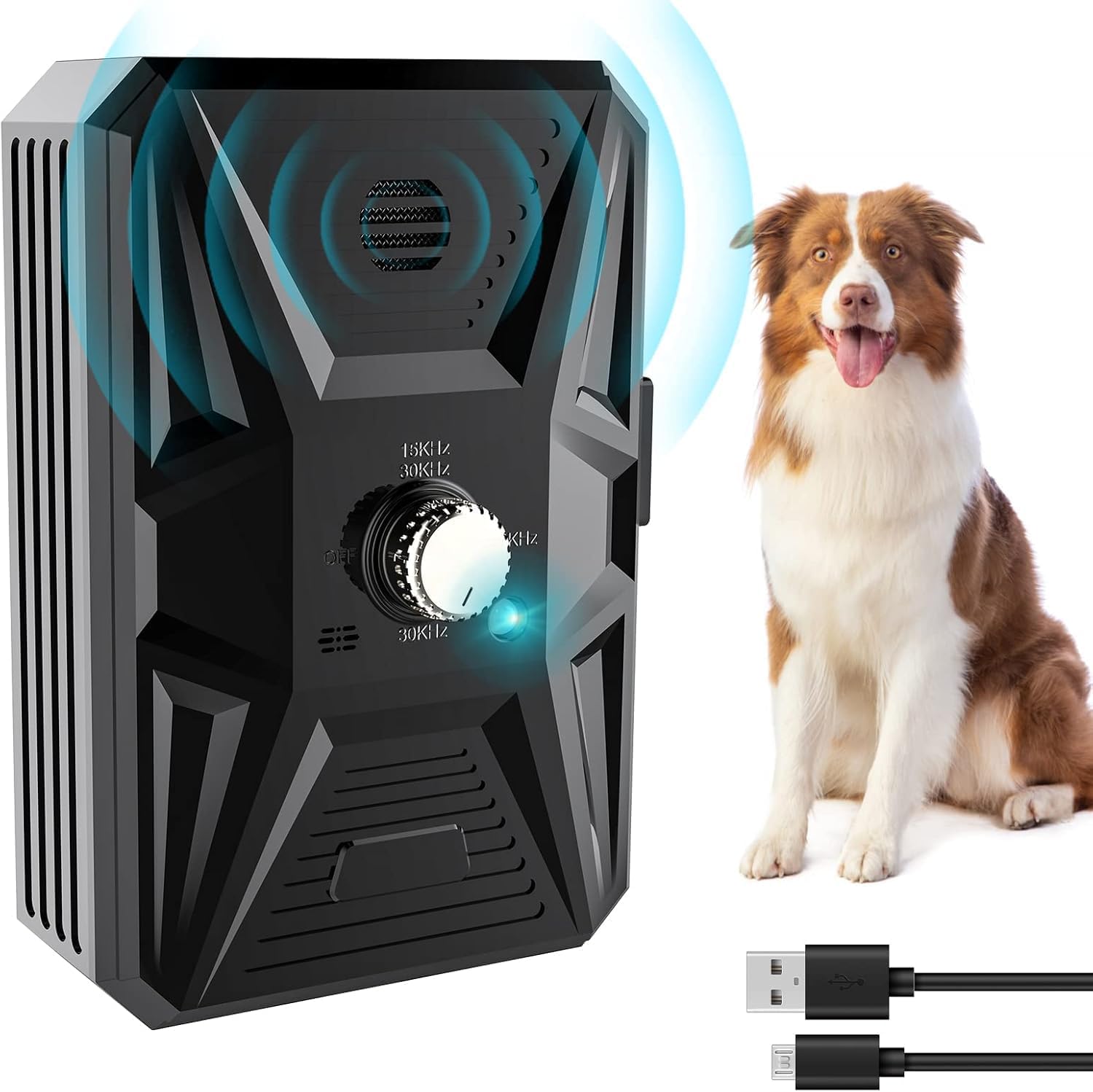 Anti Bell Gerät Hunde Antibell Ultraschall Gerät, Automatisches Anti Bell Gerät 33FT, 3 Modi Hundeschreck zur Beller Kontrolle, Wiederaufladbar IPX4 für Innen & Außen, Schwarz