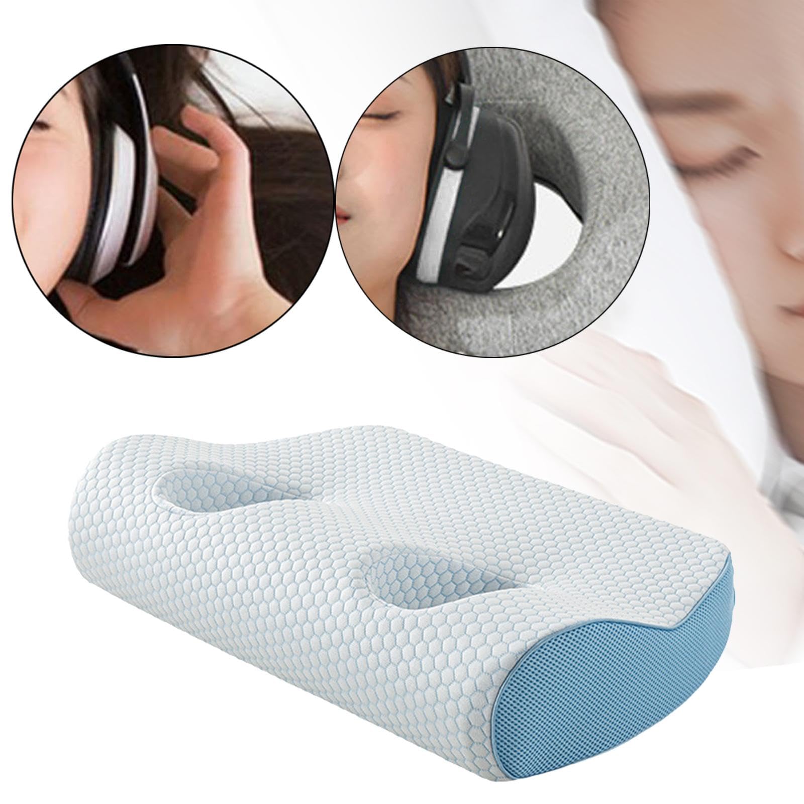 Ohrpolster mit Löchern aus Memory-Schaum, ergonomisch, weich, bequem und atmungsaktiv für Kopfhörer; Nackenkissen, Rindenblau